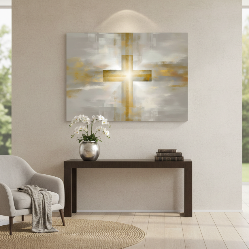 Christian Cross Canvas Wall Art – Minimalist Faith Art – Sunlit Grace - Image 2