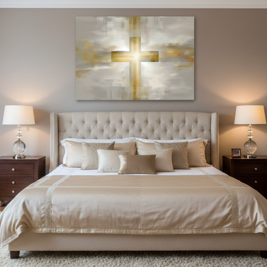 Christian Cross Canvas Wall Art – Minimalist Faith Art – Sunlit Grace - Image 3