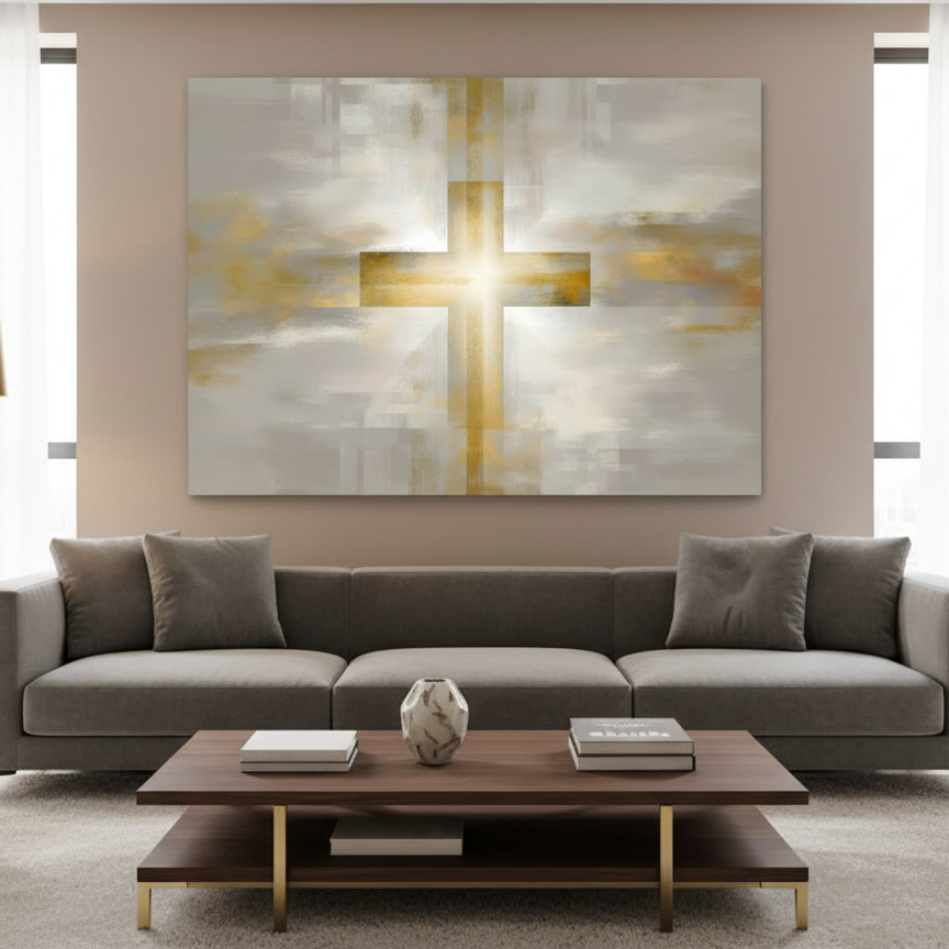 Christian Cross Canvas Wall Art – Minimalist Faith Art – Sunlit Grace - Image 4